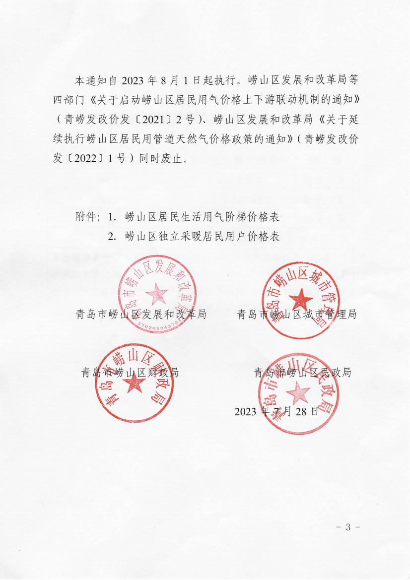 青崂发改价发〔2023〕5号《青岛市崂山区发展和改革局 青岛市崂山区城市管理局 青岛市崂山区财政局 青岛市崂山区民政局 关于启动崂山区居民用气价格上下游联动机制的通知》_03.png
